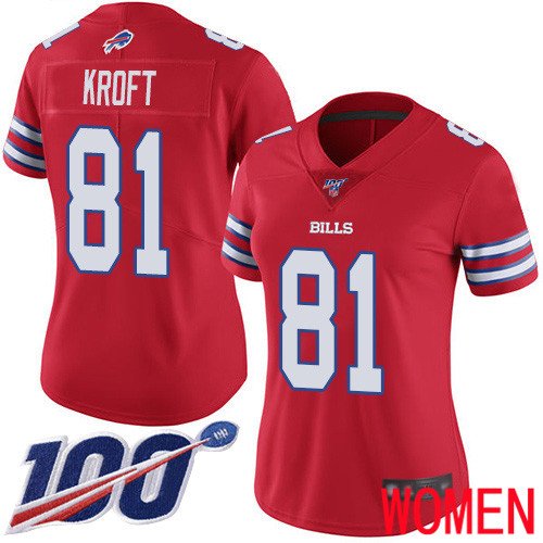 Women Buffalo Bills #81 Tyler Kroft Limited Red Rush Vapor Untouchable 100th Season NFL Jersey
